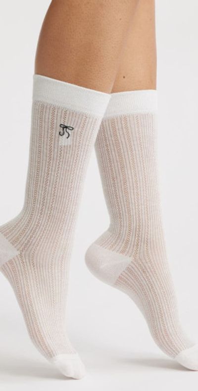 HIGH HEEL JUNGLE HIGH HEEL JUNGLE Kate Pointelle Bow Crew Socks in White/Black at Nordstrom