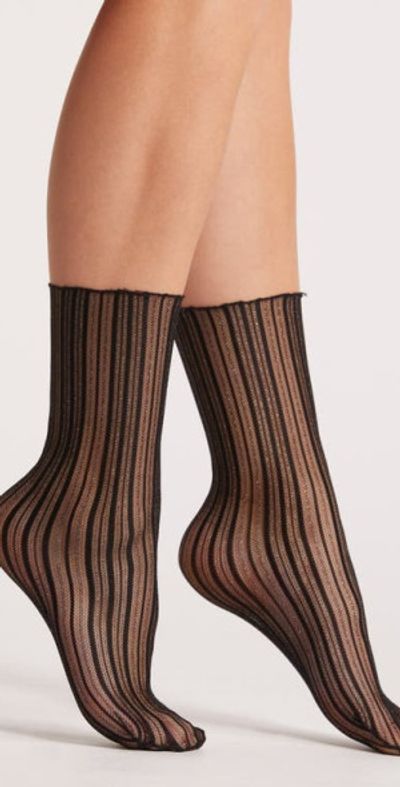 HIGH HEEL JUNGLE HIGH HEEL JUNGLE Sheer Candy Stripe Tulle Crew Socks in Black at Nordstrom