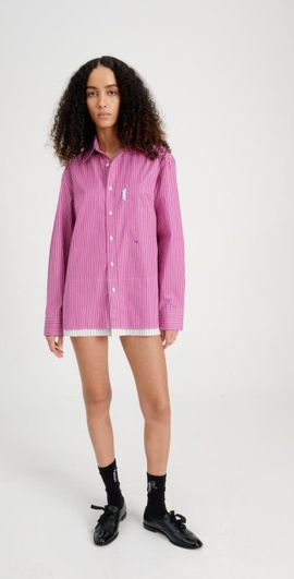 Hommegirls Hommegirls Mini Shirtdress in Raspberry Stripe at Nordstrom, Size Small