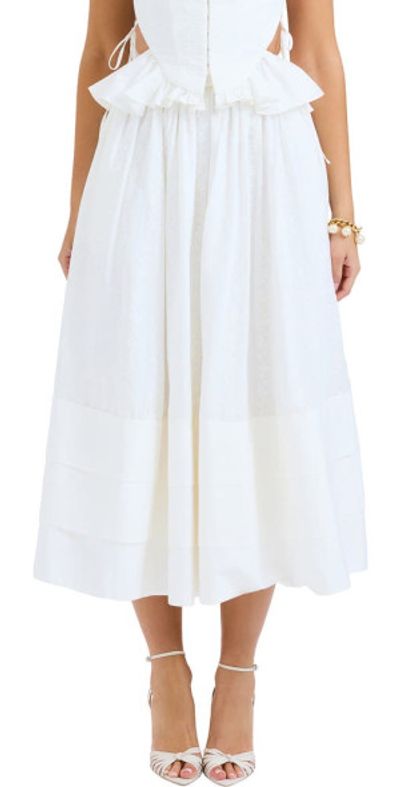 HOUSE OF CB HOUSE OF CB Augustine Embroidered Cotton Midi Skirt in Cloud Dancer at Nordstrom, Size X-Small
