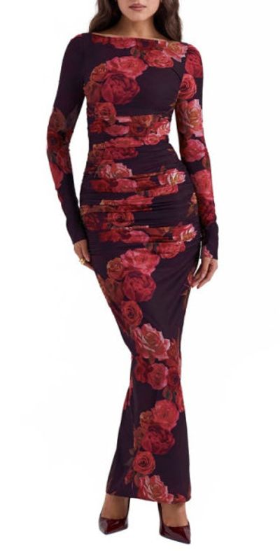 chinese dress ladies Betsy & Adam Women's Long Metallic Crinkle Drape Back Boat Neck Dress - Mocha/Gold main image 1