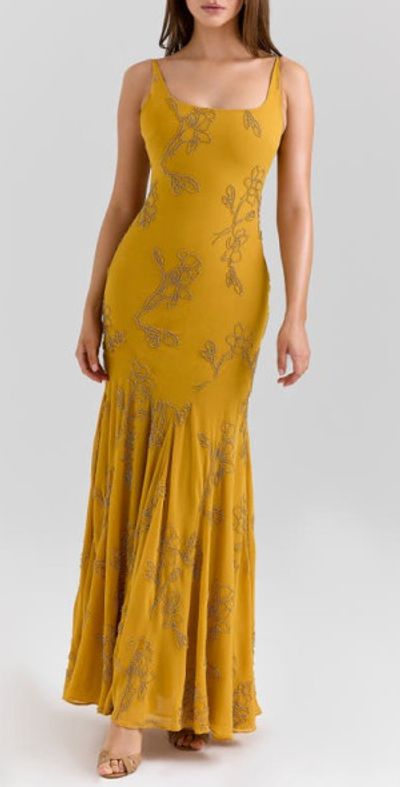 gold house of cb dress Rent The OG Gold Bandage Maxi Dress