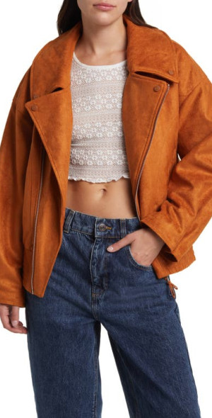 House of Sunny The Hybrid Faux Suede Jacket in Tobacco at Nordstrom