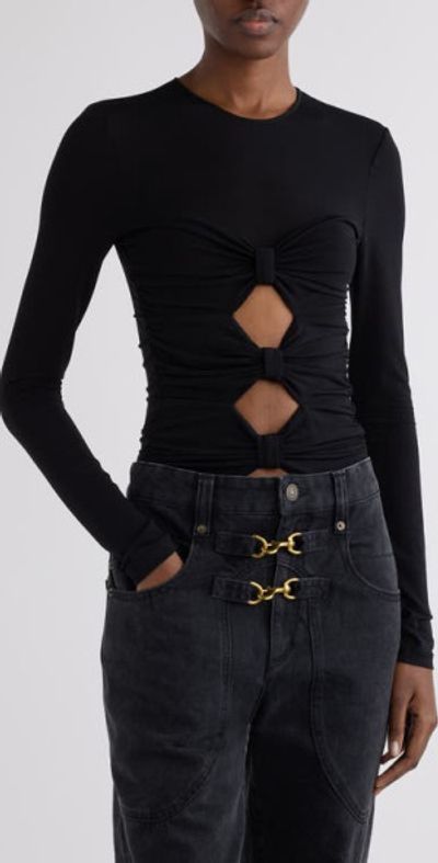 Isabel Marant Isabel Marant Gladice Bow Cutout Long Sleeve Knit Top in Black at Nordstrom, Size 2 Us