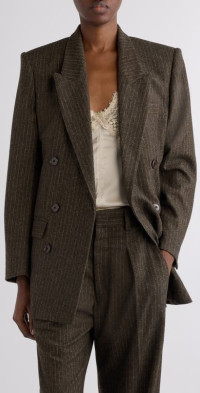 Isabel Marant Isabel Marant Jevima Pinstripe Double Breated Wool Blend Blazer in Dark Khaki at Nordstrom, Size 2 Us