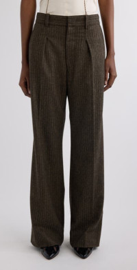 Isabel Marant Isabel Marant Lisetta Pinstripe Pleated Wide Leg Wool Blend Trousers in Dark Khaki at Nordstrom, Size 2 Us