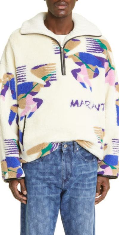 Isabel Marant Marlo Print Fleece Quarter Zip Jacket in Ecru at