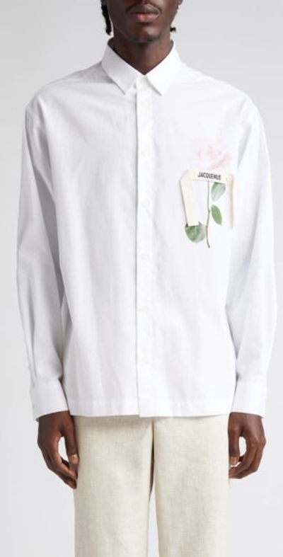 Jacquemus La Chemise Baou Button-Up Shirt in Print Light Pink