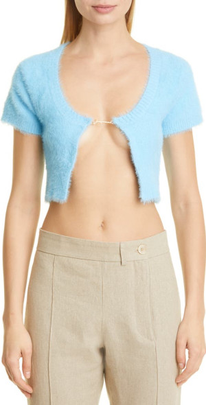 Jacquemus - La Maille Neve Fluffy Crop Cardigan in Light Blue at 