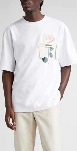 Jacquemus - Le T-Shirt Rose Graphic T-Shirt in Rose White at