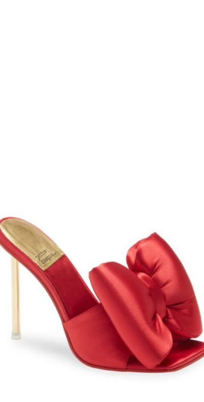 Jeffrey Campbell Jeffrey Campbell Bow Down Slide Sandal in Red Satin Gold at Nordstrom