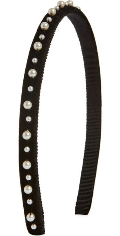 Jennifer Behr Jennifer Behr Lulu Crystal Faux Pearl Velvet Headband in Black at Nordstrom