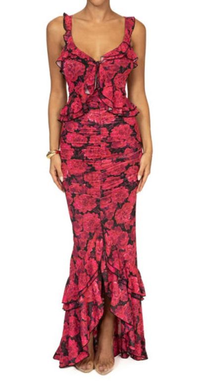 open lace back dress Pink Alari One Shoulder Maxi Dress