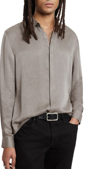 John Varvatos - Slim Fit Stretch Cotton Button-Up Shirt in Med Grey