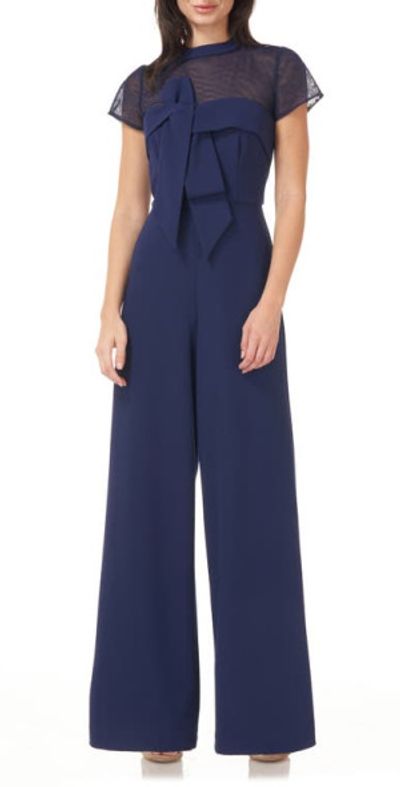 JS Collections JS Collections Stretch Crepe Jumpsuit in Navy at Nordstrom