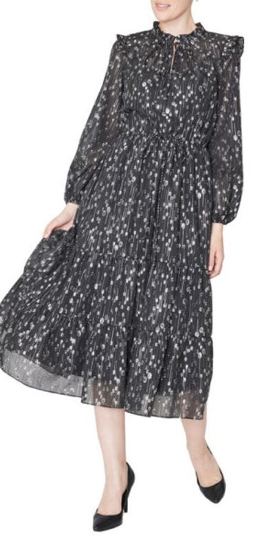 Julia Jordan - Metallic Long Sleeve Midi Dress in Black/Silver at Nordstrom