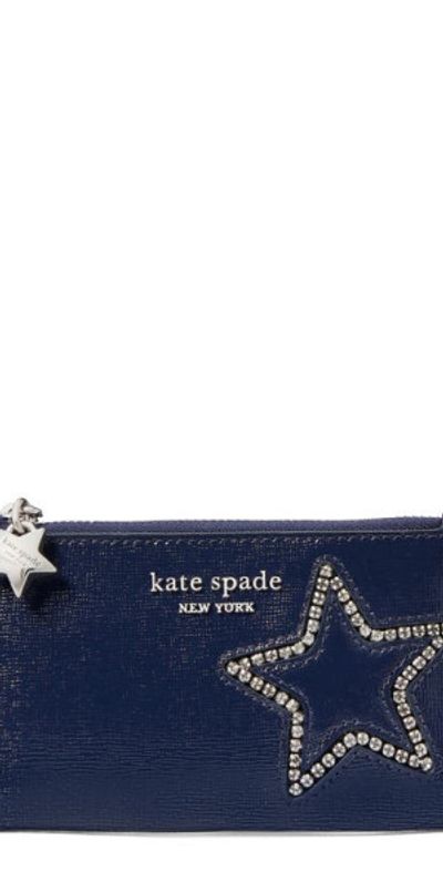 kate spade new york starlight embellished leather wallet in Navy