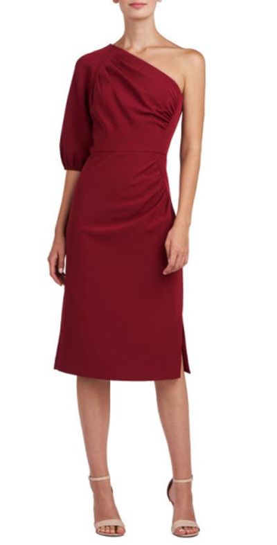 kay unger satin sheath dress Kay Unger Woven Silk Sheath Dress in Coral