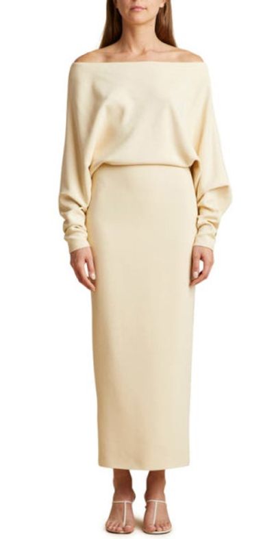 Khaite - June Fluid Off the Shoulder Long Sleeve Maxi Dress in Custard at  Nordstrom