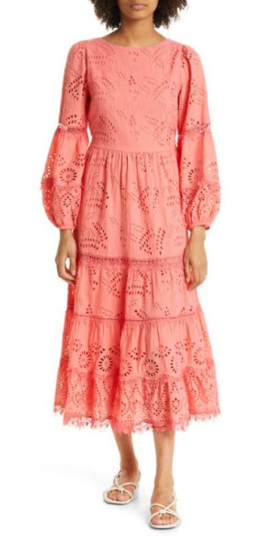 KOBI HALPERIN - Zadie Long Sleeve Cotton Eyelet Dress in Coral