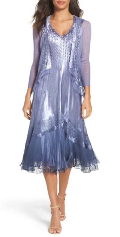 Komarov - Mixed Media A-Line Dress & Jacket in Lavendar Blue Ombre