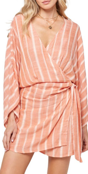 L Space - Stripe Cover-Up Wrap Dress in Poolside Clay at Nordstrom