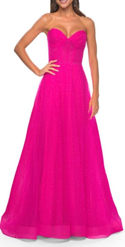 La Femme La Femme Sweetheart Tulle and Rhinestone Prom Dress with Illusion Detail in Hot Fuchsia at Nordstrom, Size 00