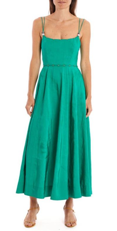 slim fit dress slacks Kelly Green Maxi Dress With Slits And Double Tie Back main image 1