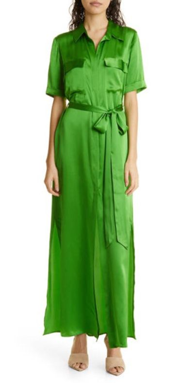 windsor mint green dress Bright Green Satin High Neck Cut Out Maxi Dress – Dassah Beauty main image 1