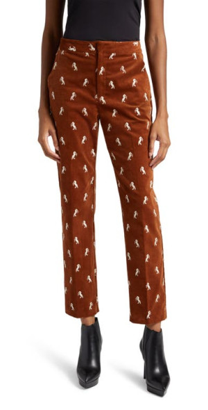 L'AGENCE - Rebel Embroidered Horse Print Stretch Cotton Velvet