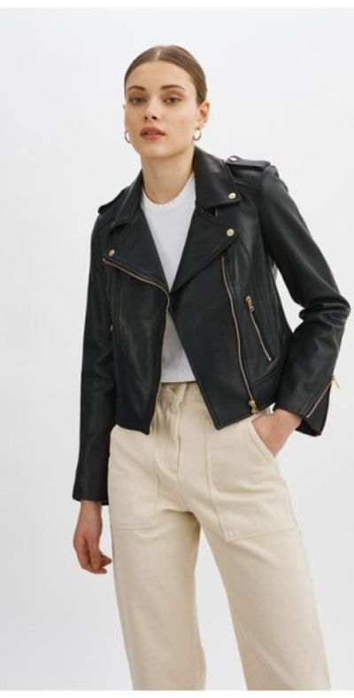 LAMARQUE LAMARQUE DONNA GOLD | Iconic Leather Biker Jacket in Black at Nordstrom, Size Xx-Small