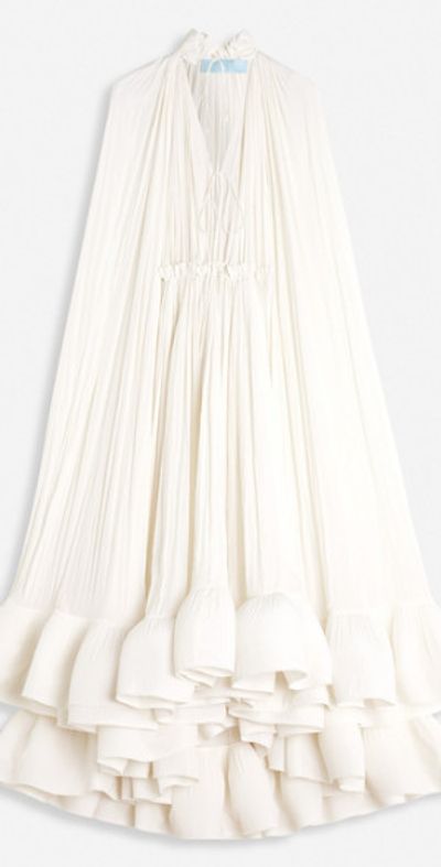 Lanvin Lanvin Long Charmeuse Ruffle Dress in Off White at Nordstrom, Size 44 Eu