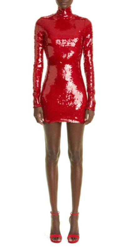 laquan smith sequin dress Red Sequin Cut Out Dress