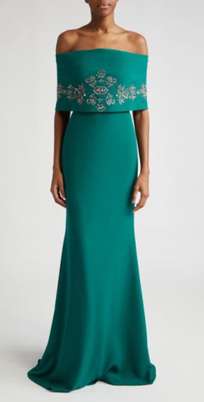 Evening Gown Nordstrom Dark Green Dress Lela Rose Beaded Off The