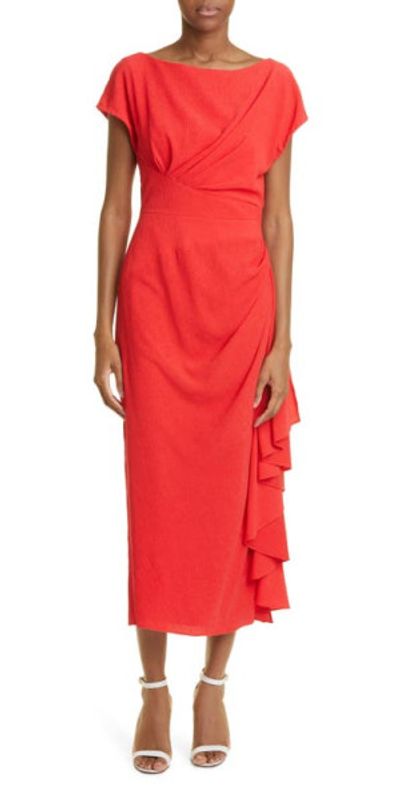 Lela Rose Side Ruched Sheath Dress in Red at Nordstrom