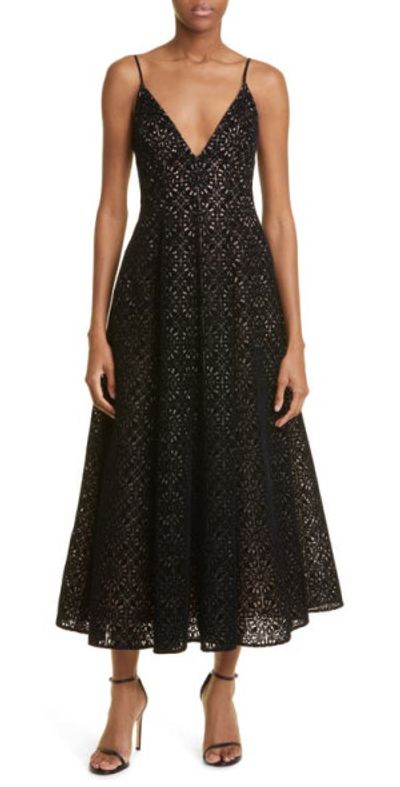 Lela Rose V-Neck Lace Dress in Black at Nordstrom