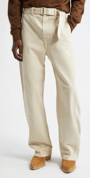 Lemaire - Twisted Seam Belted Straight Leg Pants in Denim Snow Oat