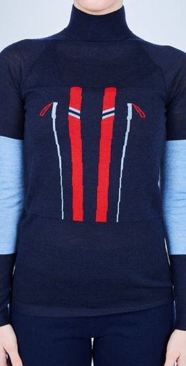 L'ETOILE SPORT L'ETOILE SPORT MERINO MOCK NECK SKI SWEATER in Navy With Red, Light Blue Trim at Nordstrom, Size X-Small
