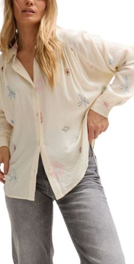 LILY AND LIONEL LILY AND LIONEL Swallow Crinkle Embroidered Shirt in Natural at Nordstrom, Size 8
