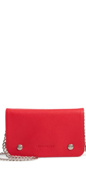 Longchamp Le Foulonne Leather Wallet on a Chain in Red Orange at Nordstrom