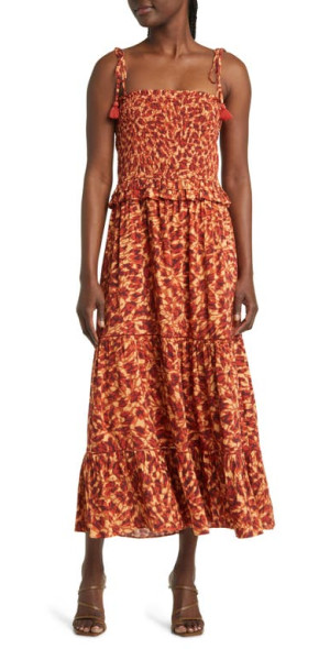 Lost Wander Lost Wander Renoirs Terrace Print Dress in Rust