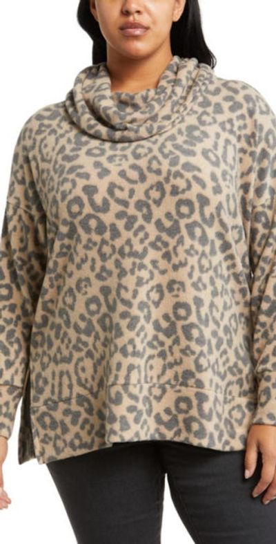 Loveappella Loveappella Cowl Knit Top in Camel/Charcoal at Nordstrom