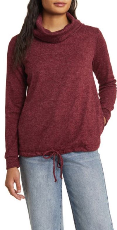 Loveappella Loveappella Cowl Neck Knit Top in Burgundy