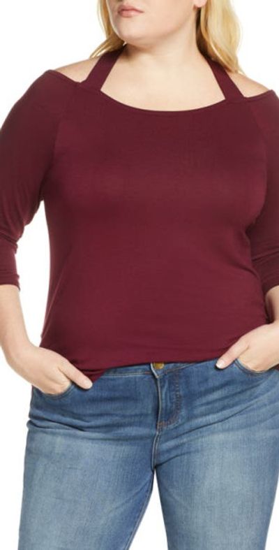 Loveappella Loveappella Cross Strap Top in Dark Burgundy at Nordstrom, Size 1X