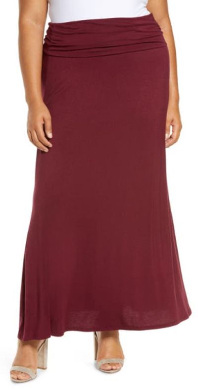 Loveappella Loveappella Fold Over Maxi Skirt in Burgundy at Nordstrom, Size 1X