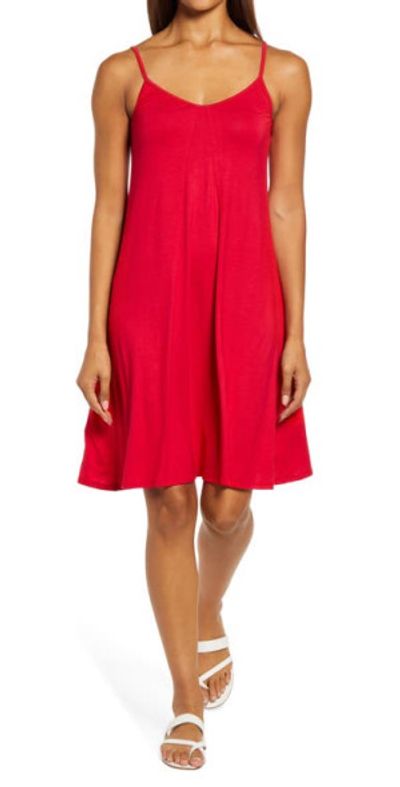 Loveappella Loveappella Godet Slipdress in Red at Nordstrom