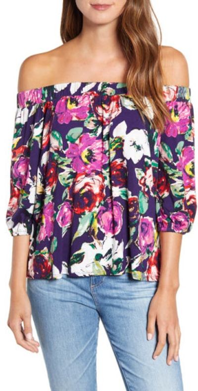Loveappella Loveappella Loveapella Floral Off the Shoulder Top in Azalea/Plum at Nordstrom
