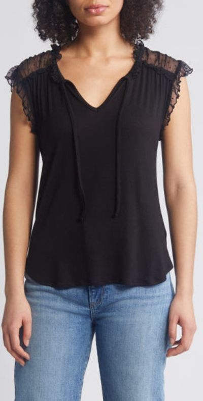 Loveappella Loveappella Point d'Esprit Ruffle Knit Top in Black at Nordstrom