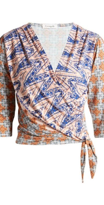 Loveappella Loveappella Print Tie Waist Wrap Top in Blush at Nordstrom