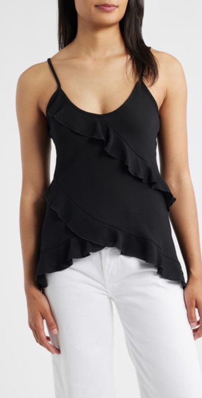Loveappella Loveappella Ruffle Crepe Camisole in Black at Nordstrom, Size X-Small